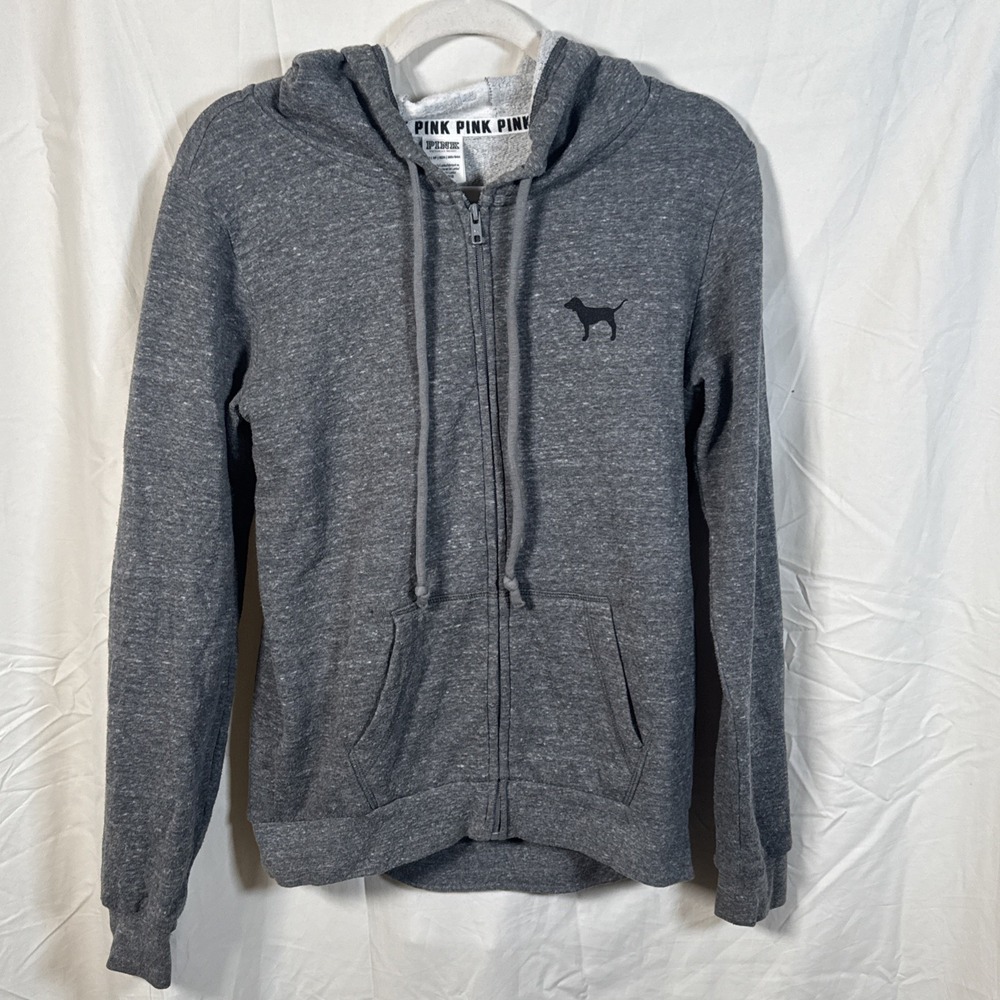 Pink Victoria's Secret Grey Full Zip Hoodie‎ Dog Logo XS